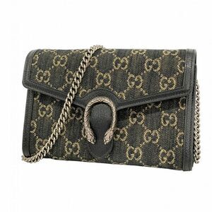 Gucci Shoulder Wallet Duo Nuosos 401231 Denim Black Silver Hardware Women's